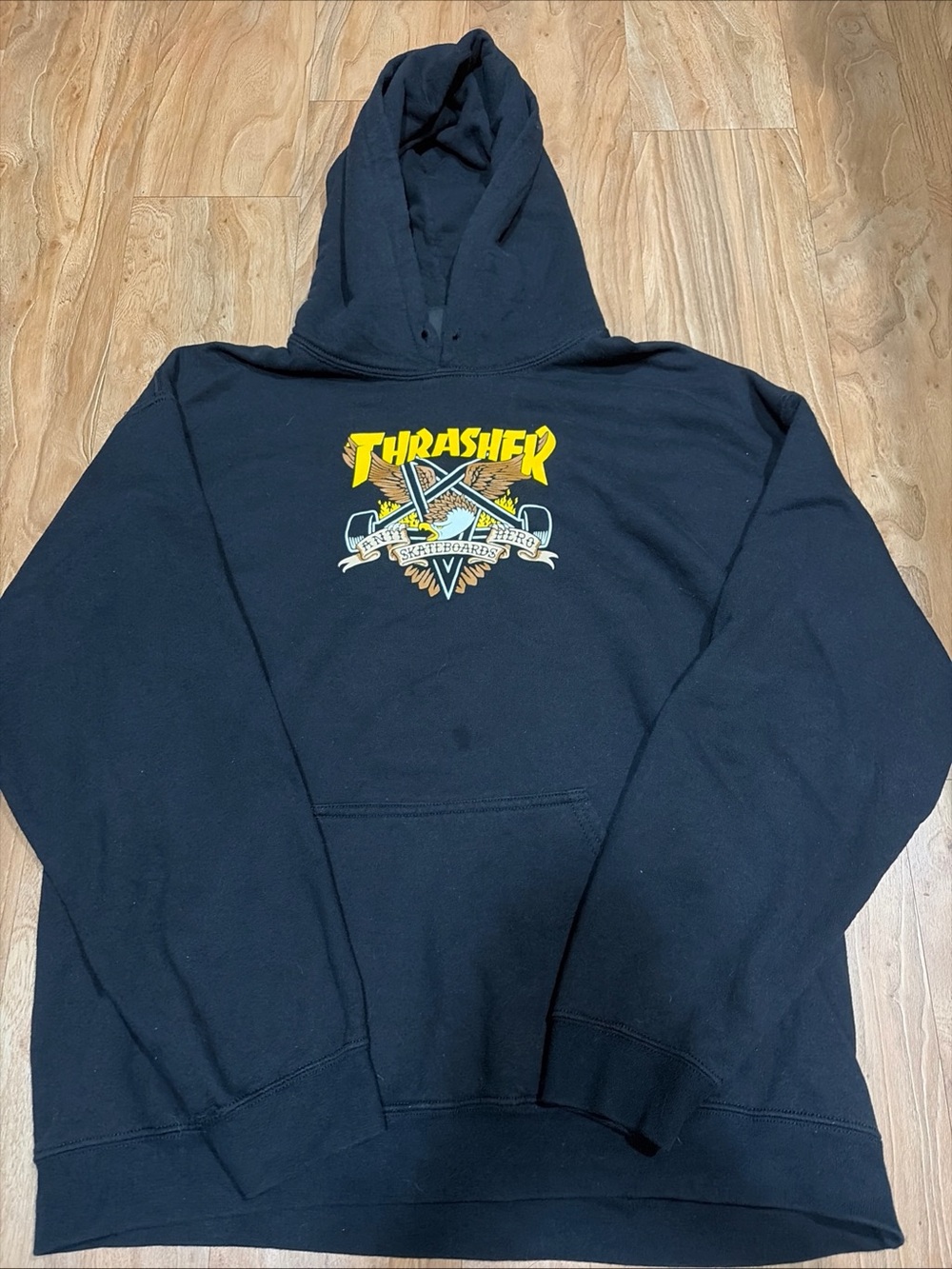 Thrasher X ANTI-Hero Black Logo Hoodie - Men's Pullover Sweatshirt size Large